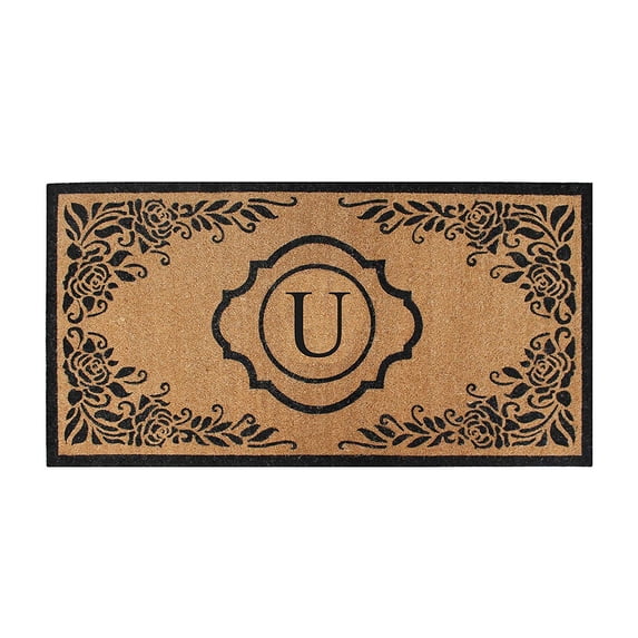 A1HC Natural Coir Monogrammed Floral Door Mat, 36"x72", Durable Anti-Shed Outdoor Door Mat, Heavy-Duty, Low-Profile, Easy to Clean