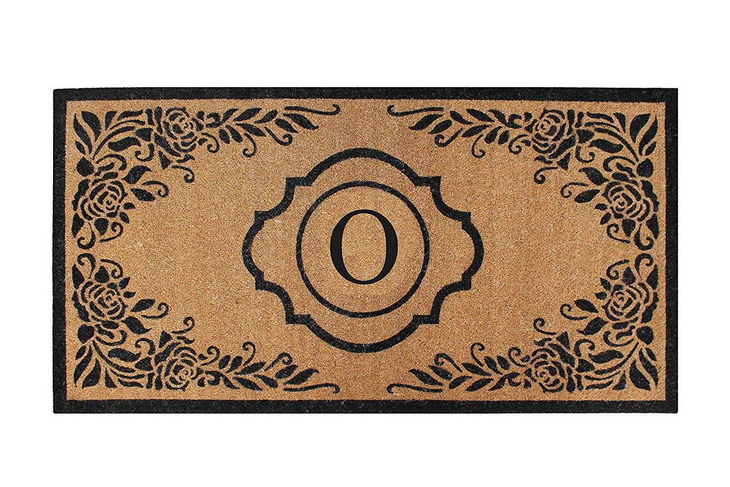 A1HC Natural Coir Monogrammed Floral Door Mat, 36"x72", Durable Anti-Shed Outdoor Door Mat, Heavy-Duty, Low-Profile, Easy to Clean
