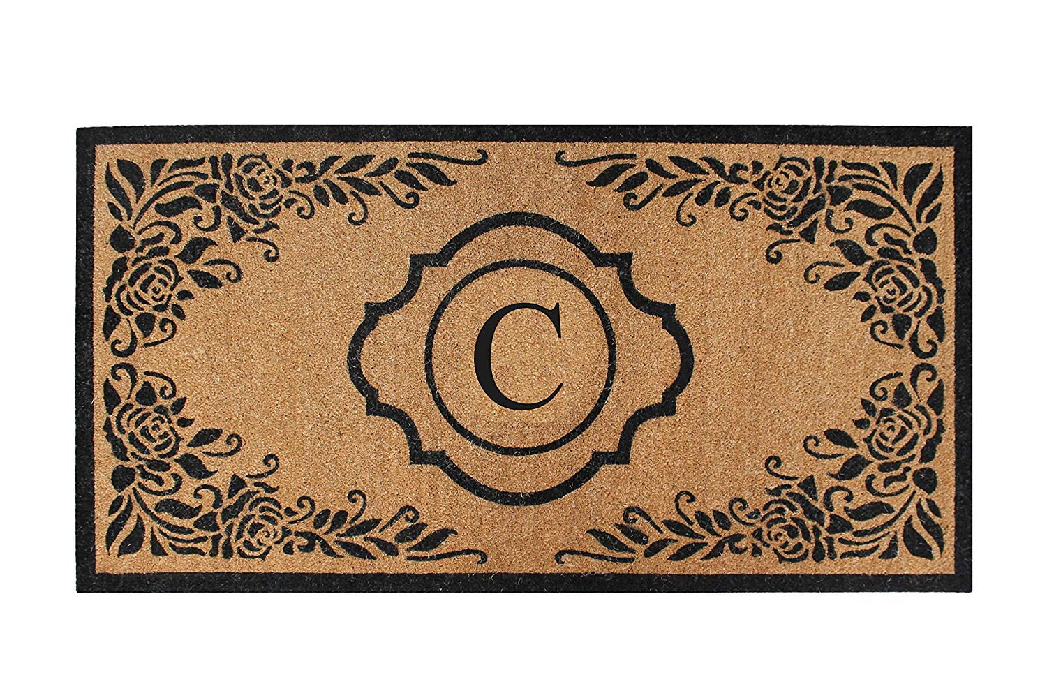 A1HC Natural Coir Monogrammed Floral Door Mat, 36"x72", Durable Anti-Shed Outdoor Door Mat, Heavy-Duty, Low-Profile, Easy to Clean