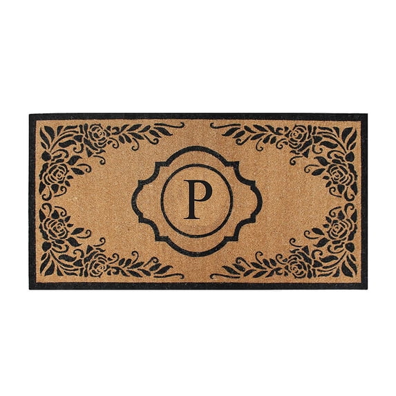 A1HC Natural Coir Monogrammed Floral Door Mat, 36"x72", Durable Anti-Shed Outdoor Door Mat, Heavy-Duty, Low-Profile, Easy to Clean