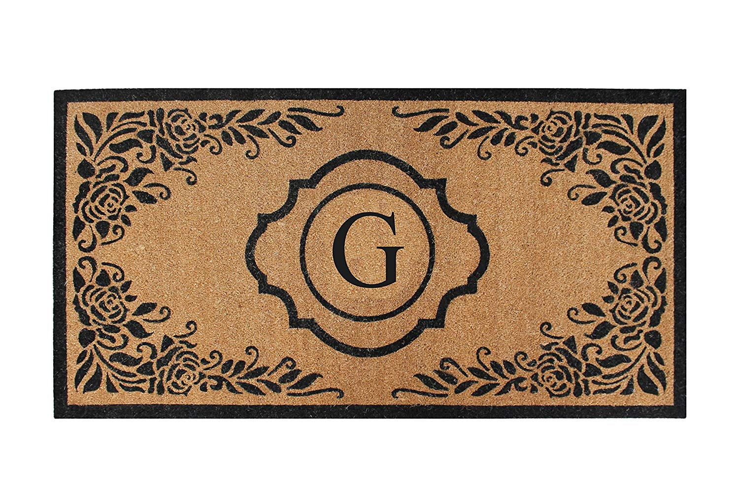 A1HC Natural Coir Monogrammed Floral Door Mat, 36"x72", Durable Anti-Shed Outdoor Door Mat, Heavy-Duty, Low-Profile, Easy to Clean