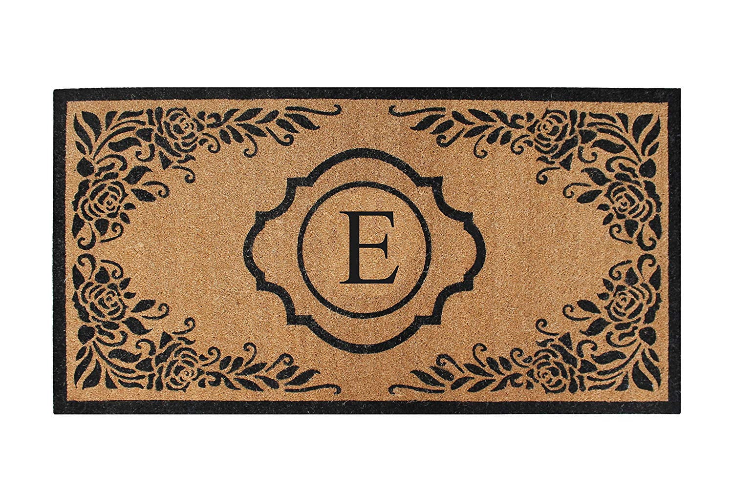 A1HC Natural Coir Monogrammed Floral Door Mat, 36"x72", Durable Anti-Shed Outdoor Door Mat, Heavy-Duty, Low-Profile, Easy to Clean