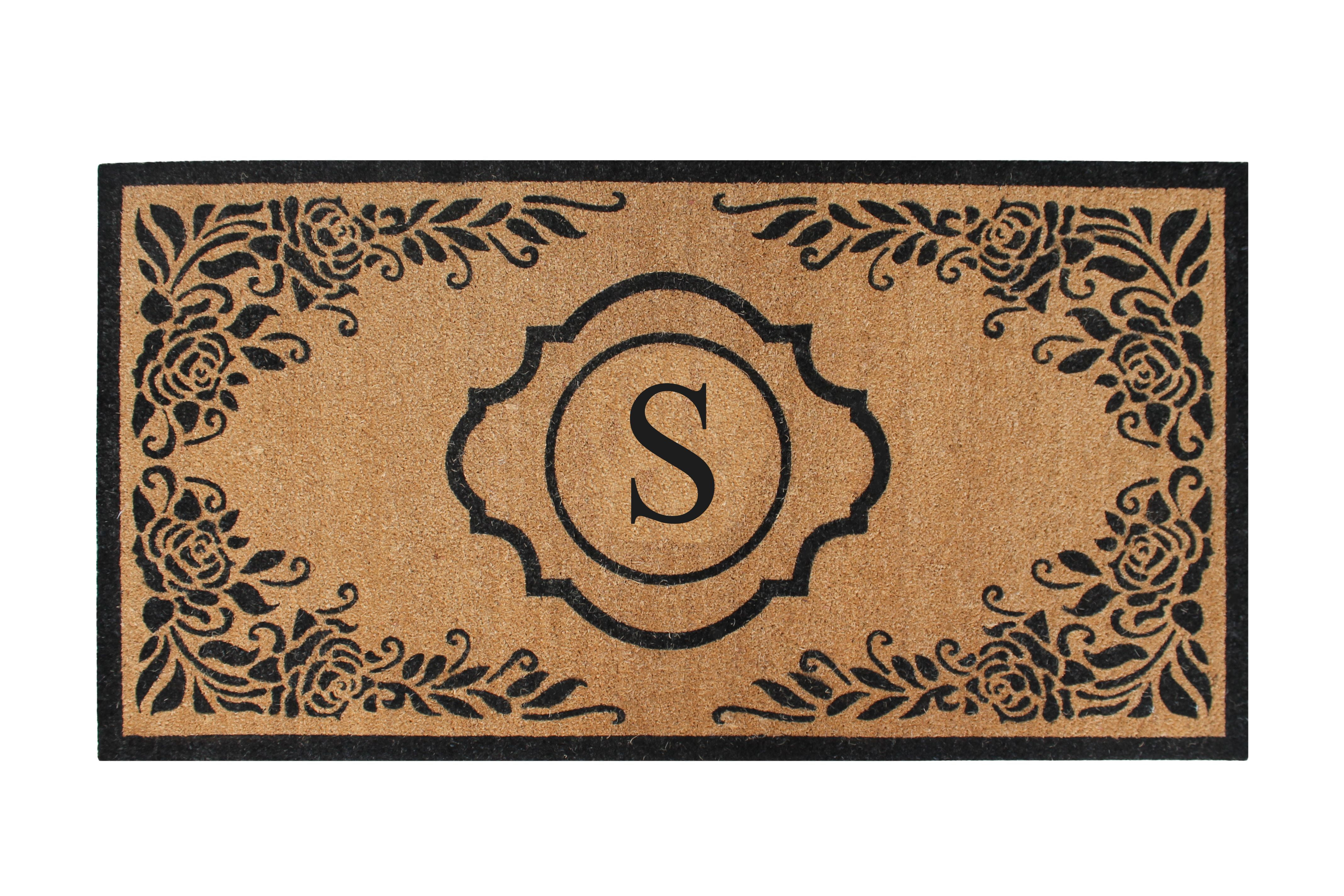 A1HC Natural Coir Monogrammed Floral Door Mat, 36"x72", Durable Anti-Shed Outdoor Door Mat, Heavy-Duty, Low-Profile, Easy to Clean