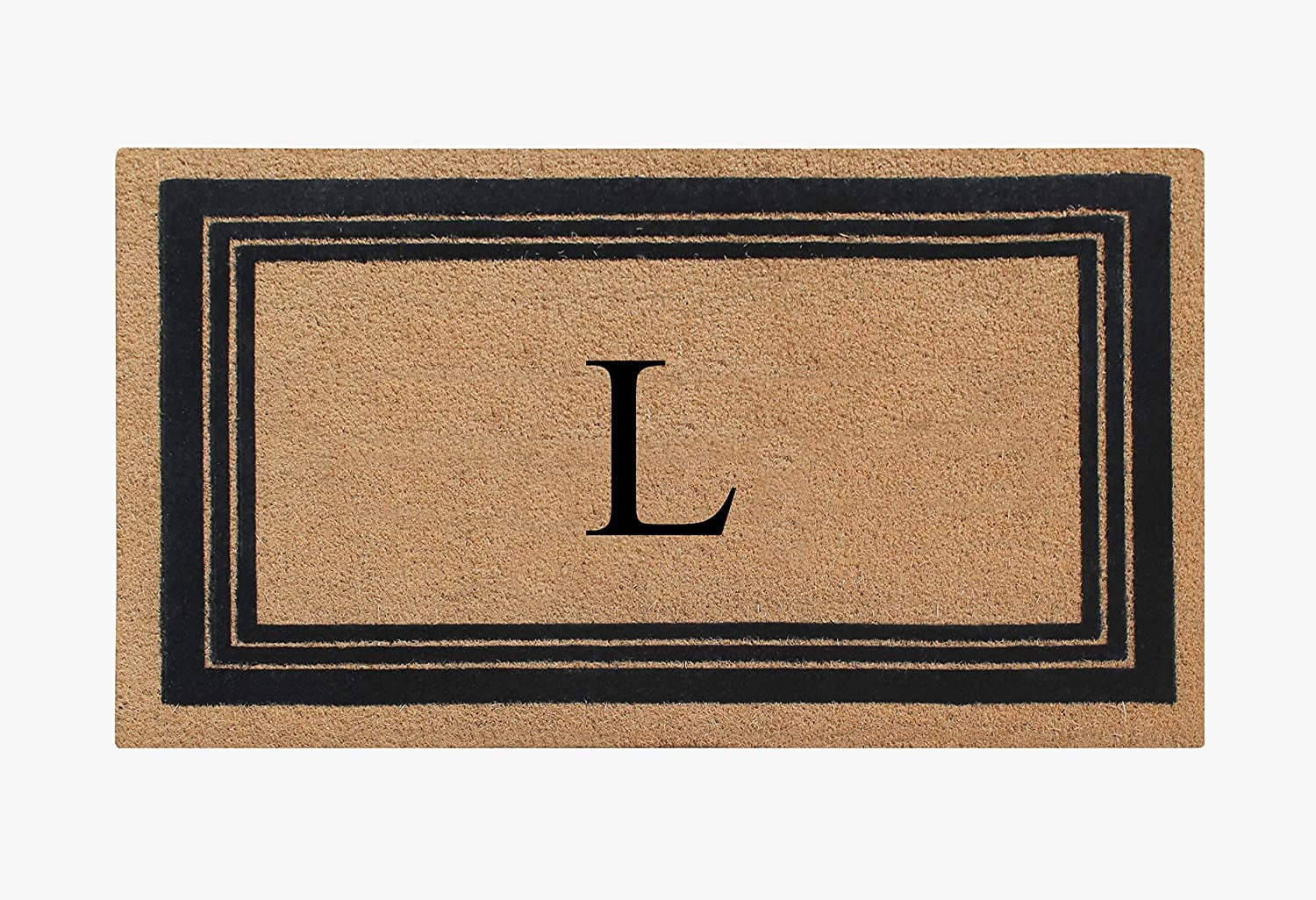 A1HC Natural Coir Monogrammed Entrance Door Mats, Durable Large Outdoor Rug, Non-Slip, Flock Doormat, Thin-Profile Heavy Duty Door Mat, Indoor Outdoor Front Door, High Traffic Areas, 24" X 39"