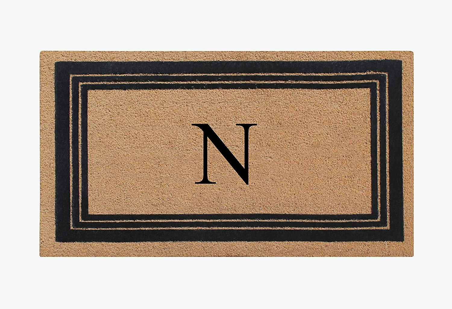 A1HC Natural Coir Monogrammed Entrance Door Mats, Durable Large Outdoor Rug, Non-Slip, Flock Doormat, Thin-Profile Heavy Duty Door Mat, Indoor Outdoor Front Door, High Traffic Areas, 24" X 39"