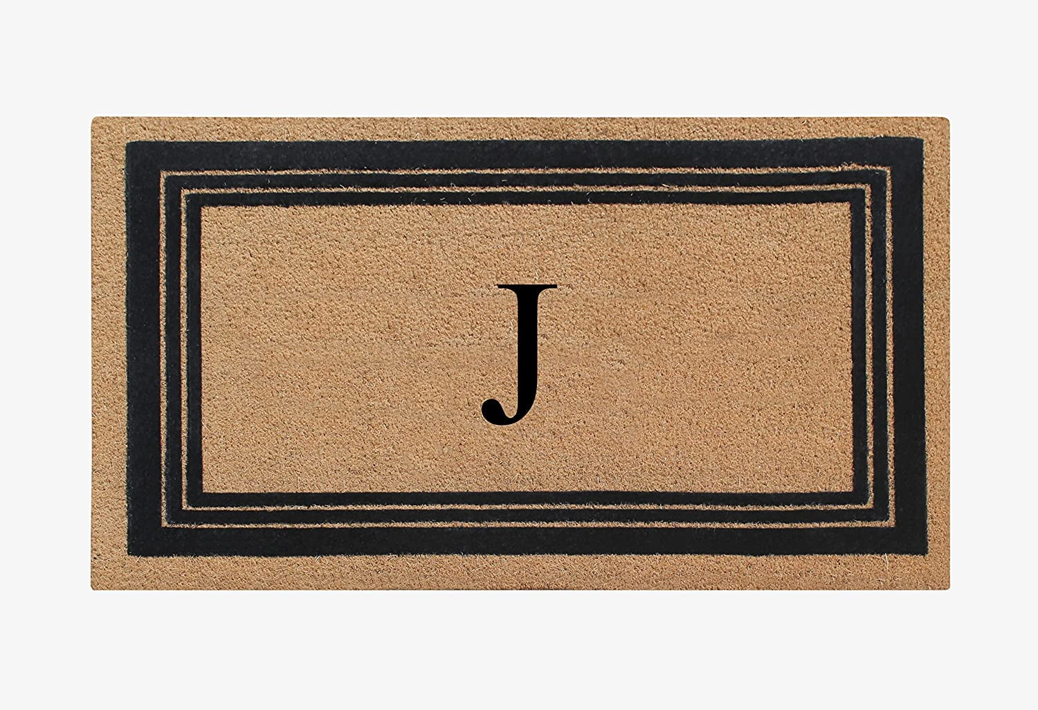 A1HC Natural Coir Monogrammed Entrance Door Mats, Durable Large Outdoor Rug, Non-Slip, Flock Doormat, Thin-Profile Heavy Duty Door Mat, Indoor Outdoor Front Door, High Traffic Areas, 24" X 39"