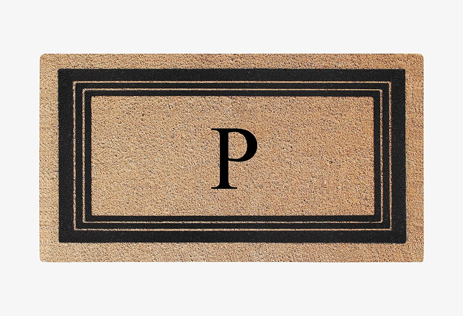 A1HC Natural Coir Monogrammed Entrance Door Mats, Durable Large Outdoor Rug, Non-Slip, Flock Doormat, Thin-Profile Heavy Duty Door Mat, Indoor Outdoor Front Door, High Traffic Areas, 18" X 30"