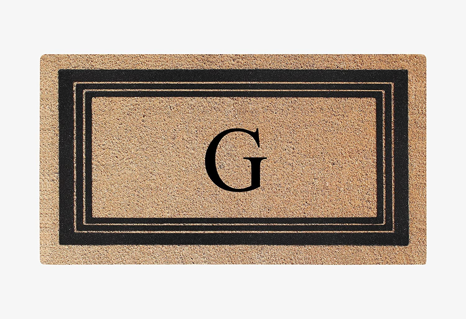 A1HC Natural Coir Monogrammed Entrance Door Mats, Durable Large Outdoor Rug, Non-Slip, Flock Doormat, Thin-Profile Heavy Duty Door Mat, Indoor Outdoor Front Door, High Traffic Areas, 18" X 30"