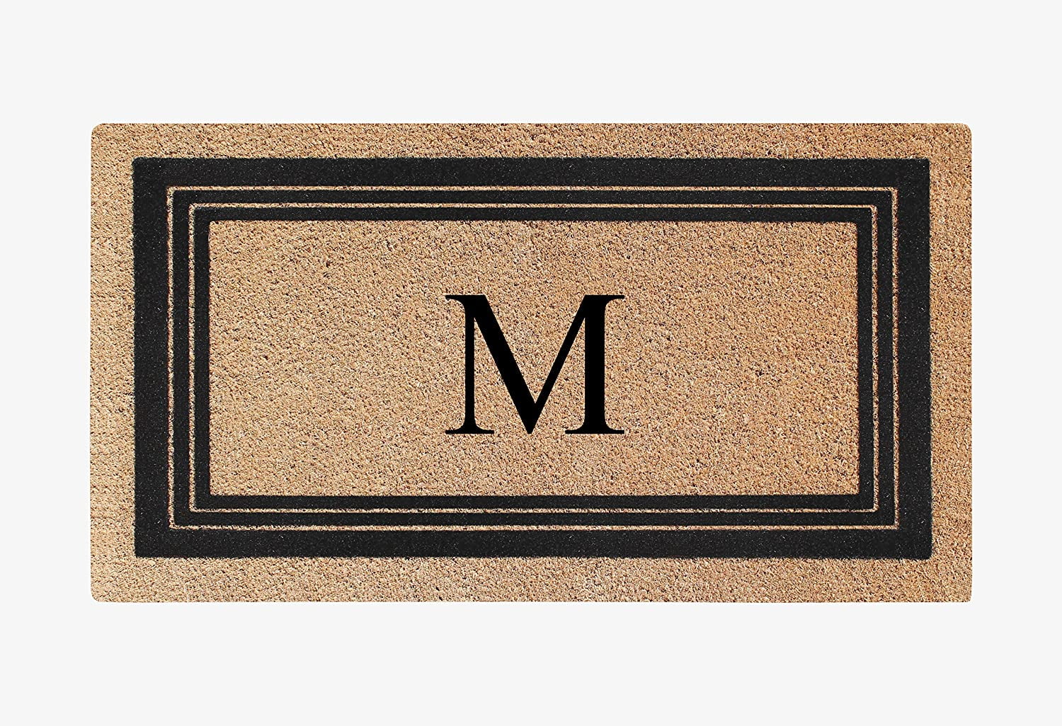 A1HC Natural Coir Monogrammed Entrance Door Mats, Durable Large Outdoor Rug, Non-Slip, Flock Doormat, Thin-Profile Heavy Duty Door Mat, Indoor Outdoor Front Door, High Traffic Areas, 18" X 30"