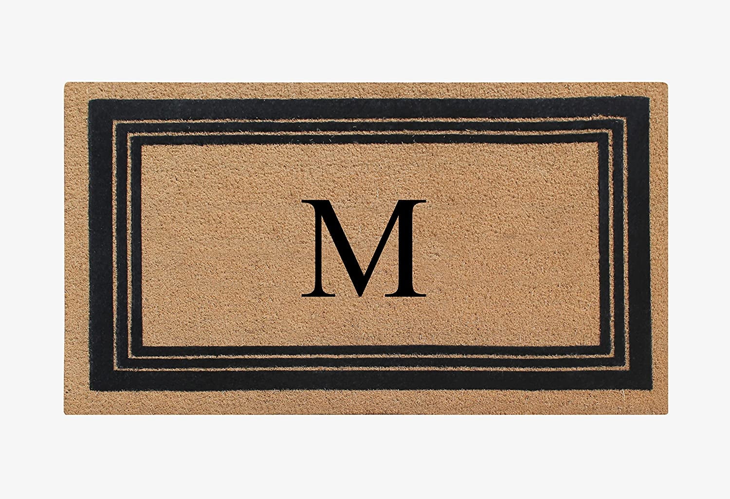 A1HC Natural Coir Monogrammed Entrance Door Mats, Durable Large Outdoor Rug, Non-Slip, Flock Doormat, Thin-Profile Heavy Duty Door Mat, Indoor Outdoor Front Door, High Traffic Areas, 24" X 39"