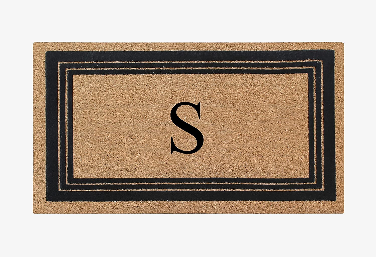 A1HC Natural Coir Monogrammed Entrance Door Mats, Durable Large Outdoor Rug, Non-Slip, Flock Doormat, Thin-Profile Heavy Duty Door Mat, Indoor Outdoor Front Door, High Traffic Areas, 24" X 39"