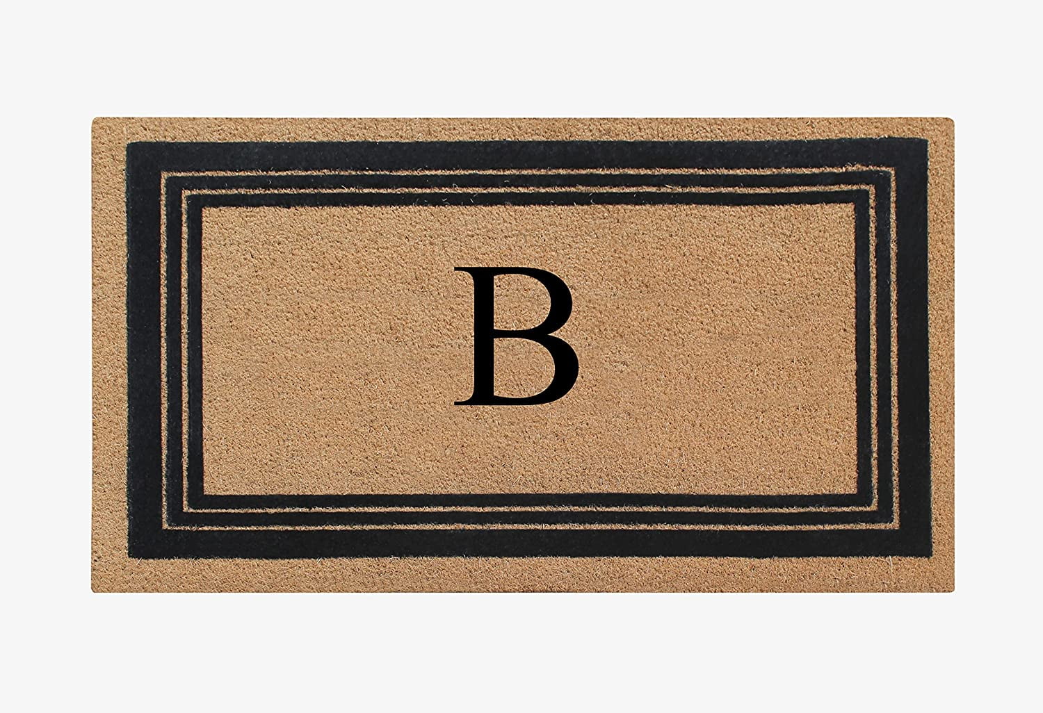 A1HC Natural Coir Monogrammed Entrance Door Mats, Durable Large Outdoor Rug, Non-Slip, Flock Doormat, Thin-Profile Heavy Duty Door Mat, Indoor Outdoor Front Door, High Traffic Areas, 24" X 39"