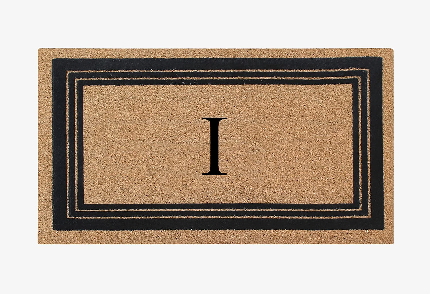 A1HC Natural Coir Monogrammed Entrance Door Mats, Durable Large Outdoor Rug, Non-Slip, Flock Doormat, Thin-Profile Heavy Duty Door Mat, Indoor Outdoor Front Door, High Traffic Areas, 24" X 39"