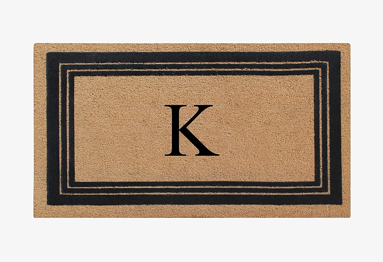 A1HC Natural Coir Monogrammed Entrance Door Mats, Durable Large Outdoor Rug, Non-Slip, Flock Doormat, Thin-Profile Heavy Duty Door Mat, Indoor Outdoor Front Door, High Traffic Areas, 24" X 39"