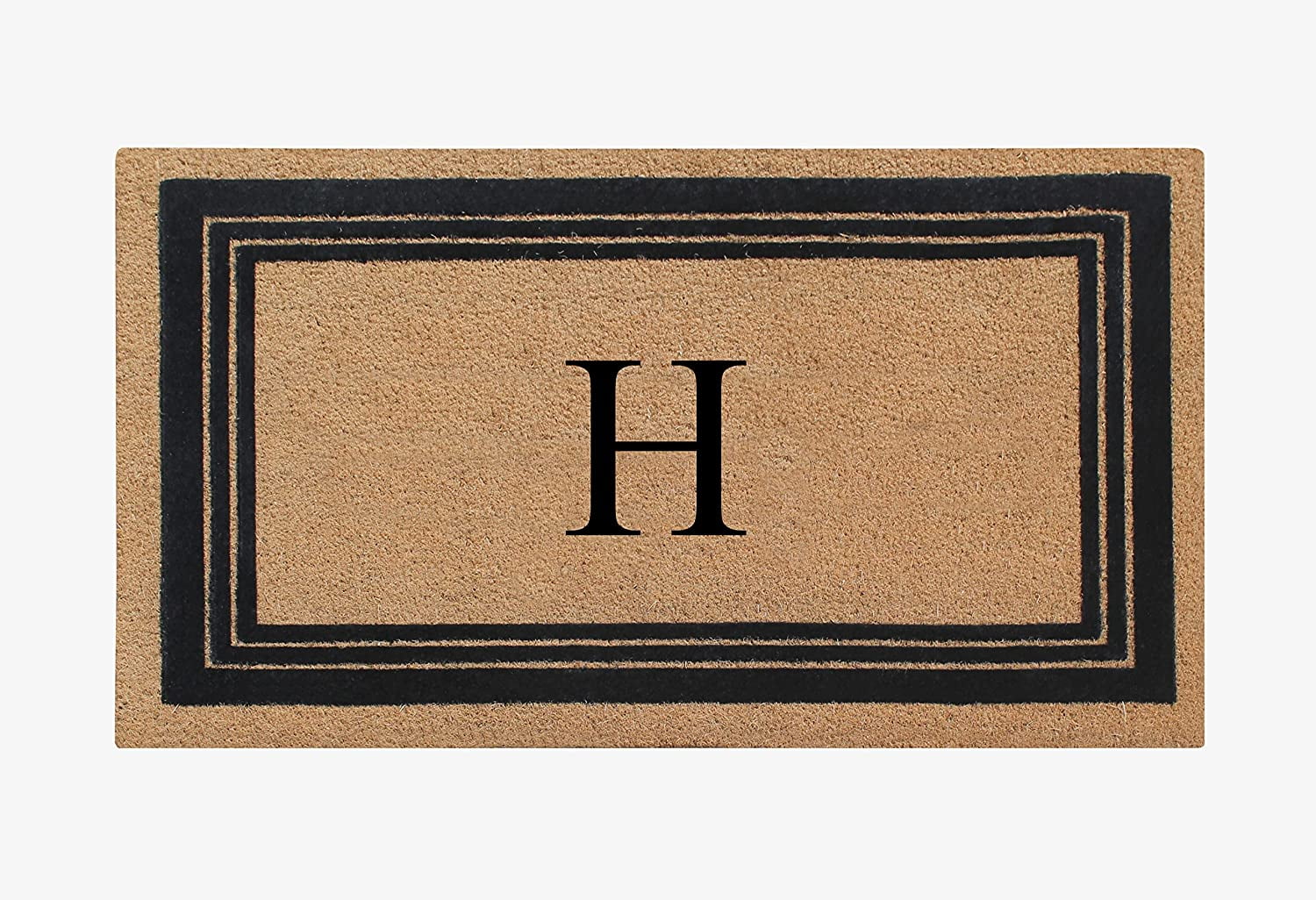A1HC Natural Coir Monogrammed Entrance Door Mats, Durable Large Outdoor Rug, Non-Slip, Flock Doormat, Thin-Profile Heavy Duty Door Mat, Indoor Outdoor Front Door, High Traffic Areas, 24" X 39"