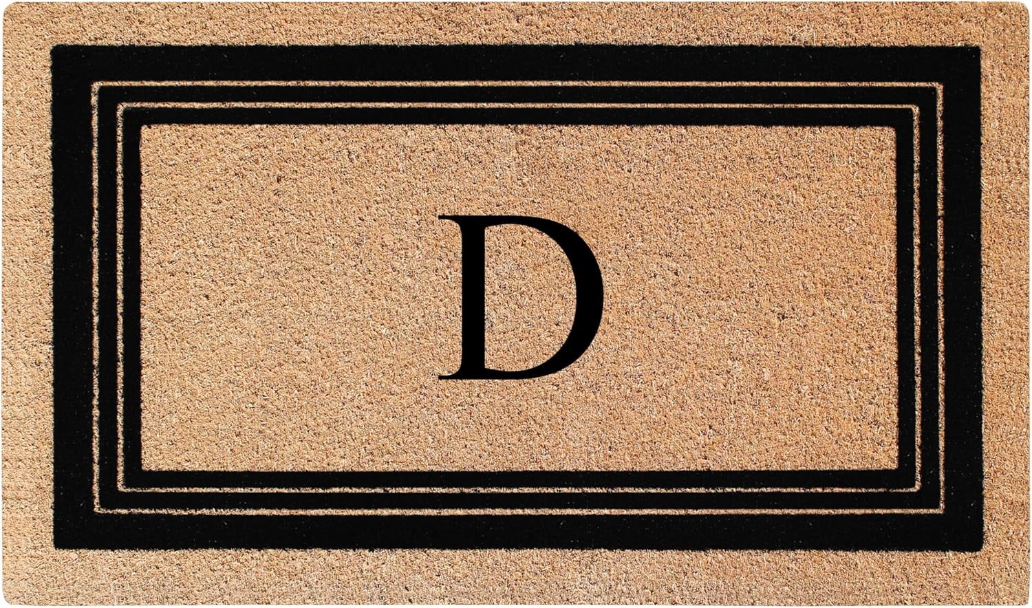 A1HC Natural Coir Monogrammed Entrance Door Mats, Durable Large Outdoor Rug, Non-Slip, Flock Doormat, Thin-Profile Heavy Duty Door Mat, Indoor Outdoor Front Door, High Traffic Areas, 24" X 39"