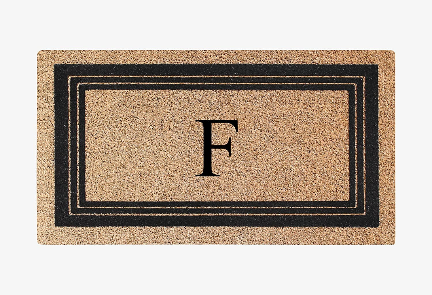 A1HC Natural Coir Monogrammed Entrance Door Mats, Durable Large Outdoor Rug, Non-Slip, Flock Doormat, Thin-Profile Heavy Duty Door Mat, Indoor Outdoor Front Door, High Traffic Areas, 18" X 30"