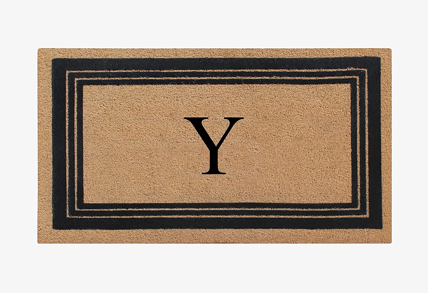 A1HC Natural Coir Monogrammed Entrance Door Mats, Durable Large Outdoor Rug, Non-Slip, Flock Doormat, Thin-Profile Heavy Duty Door Mat, Indoor Outdoor Front Door, High Traffic Areas, 24" X 39"
