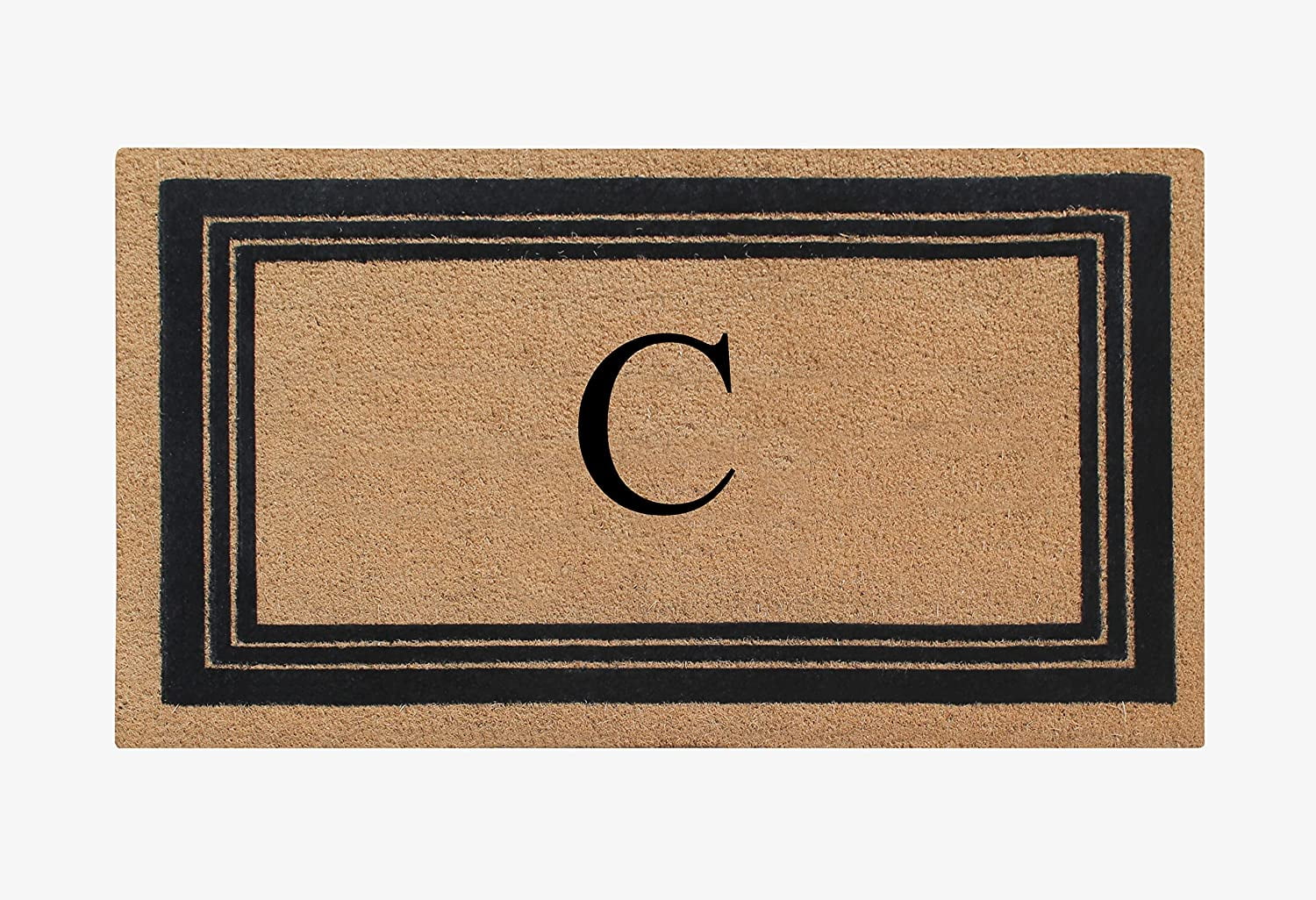 A1HC Natural Coir Monogrammed Entrance Door Mats, Durable Large Outdoor Rug, Non-Slip, Flock Doormat, Thin-Profile Heavy Duty Door Mat, Indoor Outdoor Front Door, High Traffic Areas, 24" X 39"