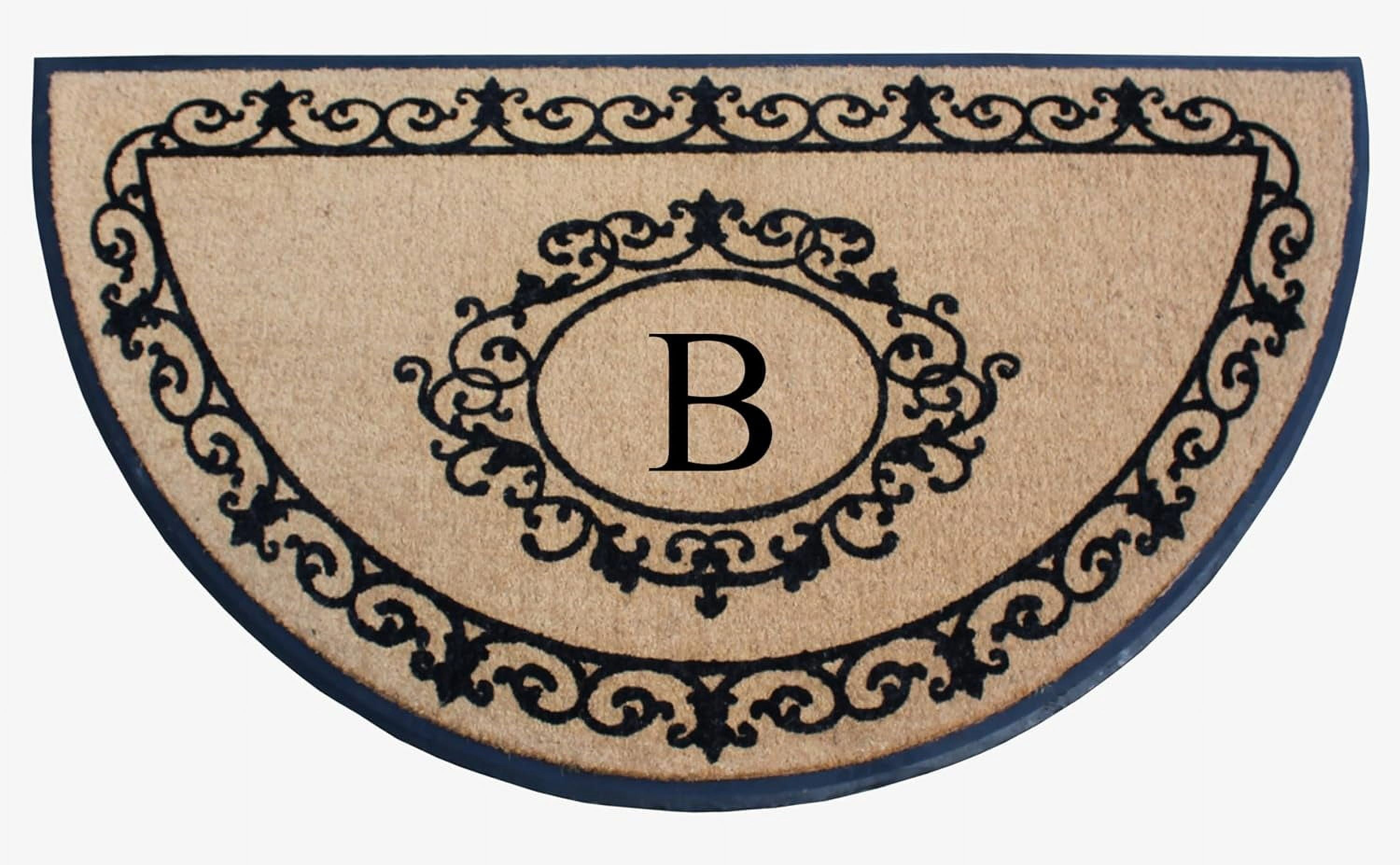 A1HC Heavy-Duty Semi-Circular Coir and Rubber Doormat, 36"x72" Hand-Flocked Monogrammed Front Porch Entrance Rug with Floral Design