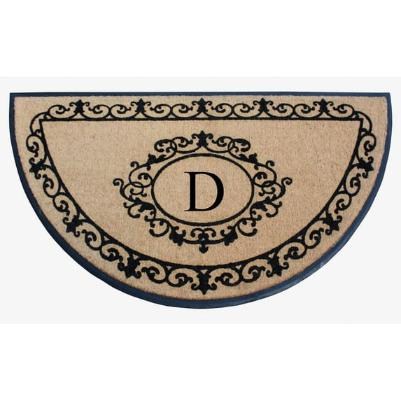 A1HC Heavy-Duty Semi-Circular Coir and Rubber Doormat, 36"x72" Hand-Flocked Monogrammed Front Porch Entrance Rug with Floral Design