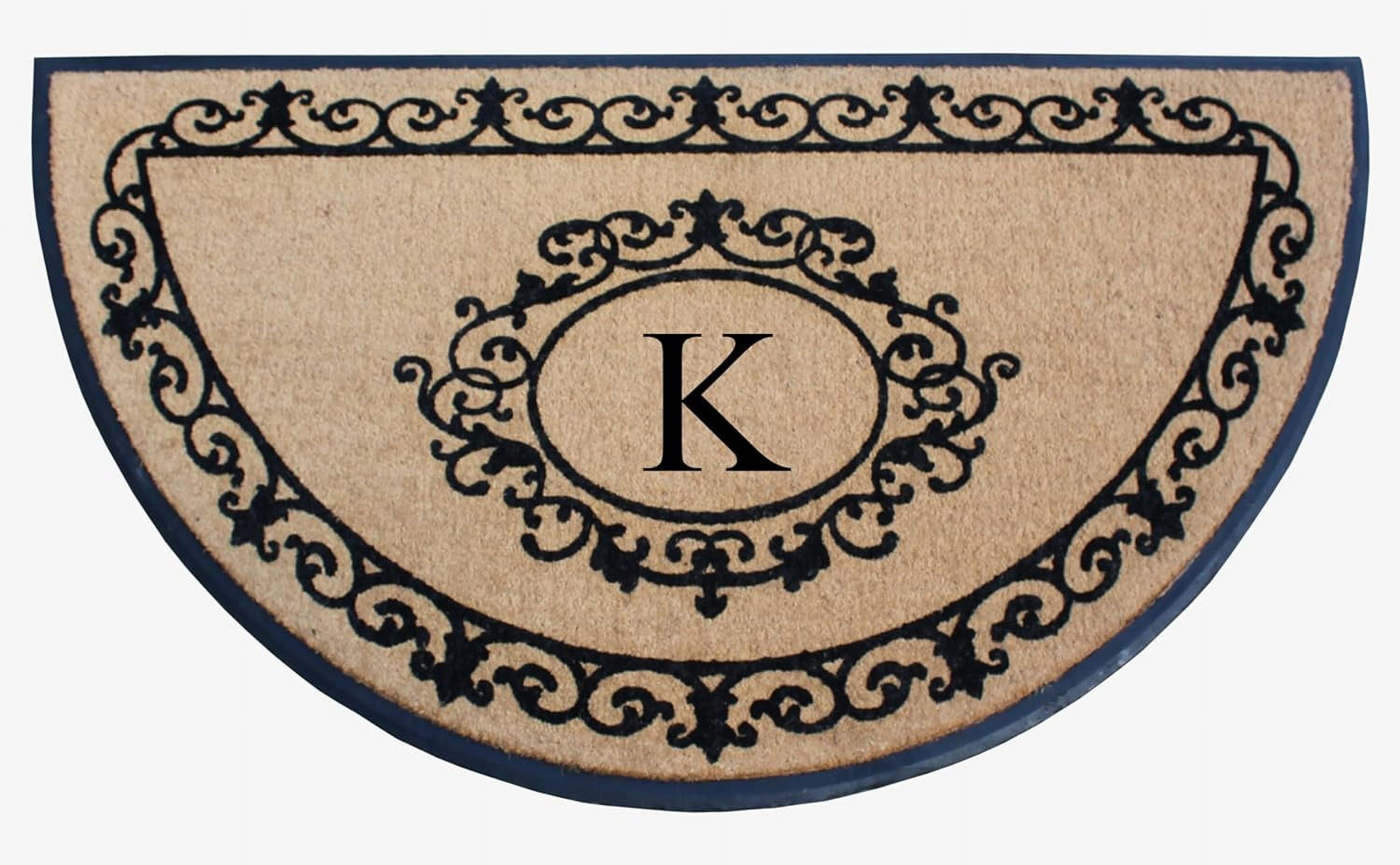 A1HC Heavy-Duty Semi-Circular Coir and Rubber Doormat, 36"x72" Hand-Flocked Monogrammed Front Porch Entrance Rug with Floral Design