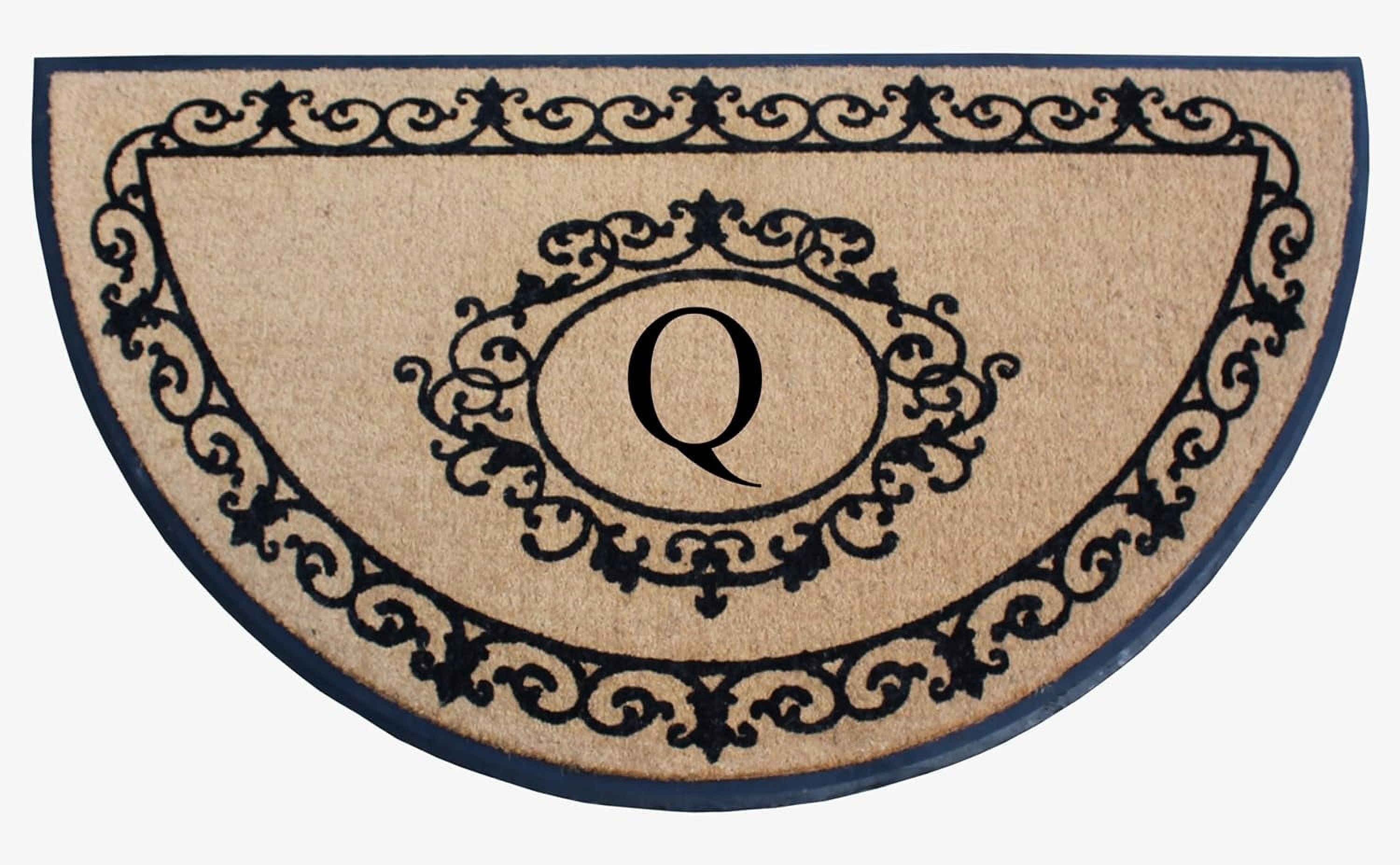 A1HC Heavy-Duty Semi-Circular Coir and Rubber Doormat, 36"x72" Hand-Flocked Monogrammed Front Porch Entrance Rug with Floral Design