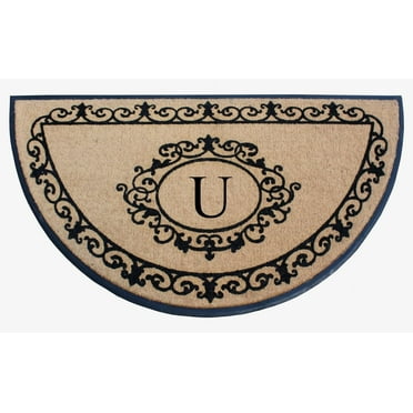 A1HC Natural Coir & Rubber 36x72 Inches Hand Flocked Large Monogrammed Door Mat Thick Durable Doormats for Entrance Heavy Duty Front Door Entry Doormat (Semi-Circular Floral Flocked)