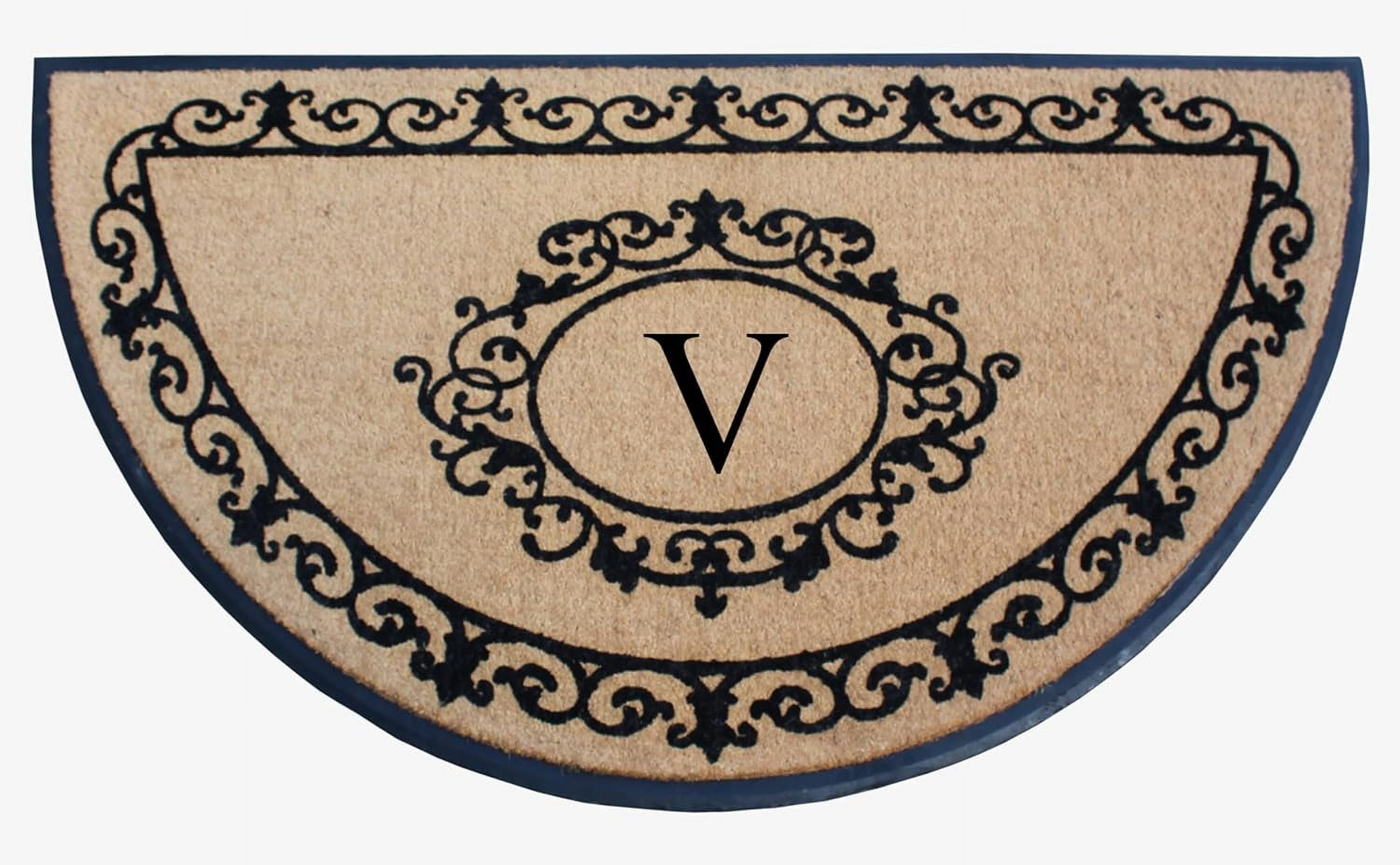 A1HC Heavy-Duty Semi-Circular Coir and Rubber Doormat, 36"x72" Hand-Flocked Monogrammed Front Porch Entrance Rug with Floral Design