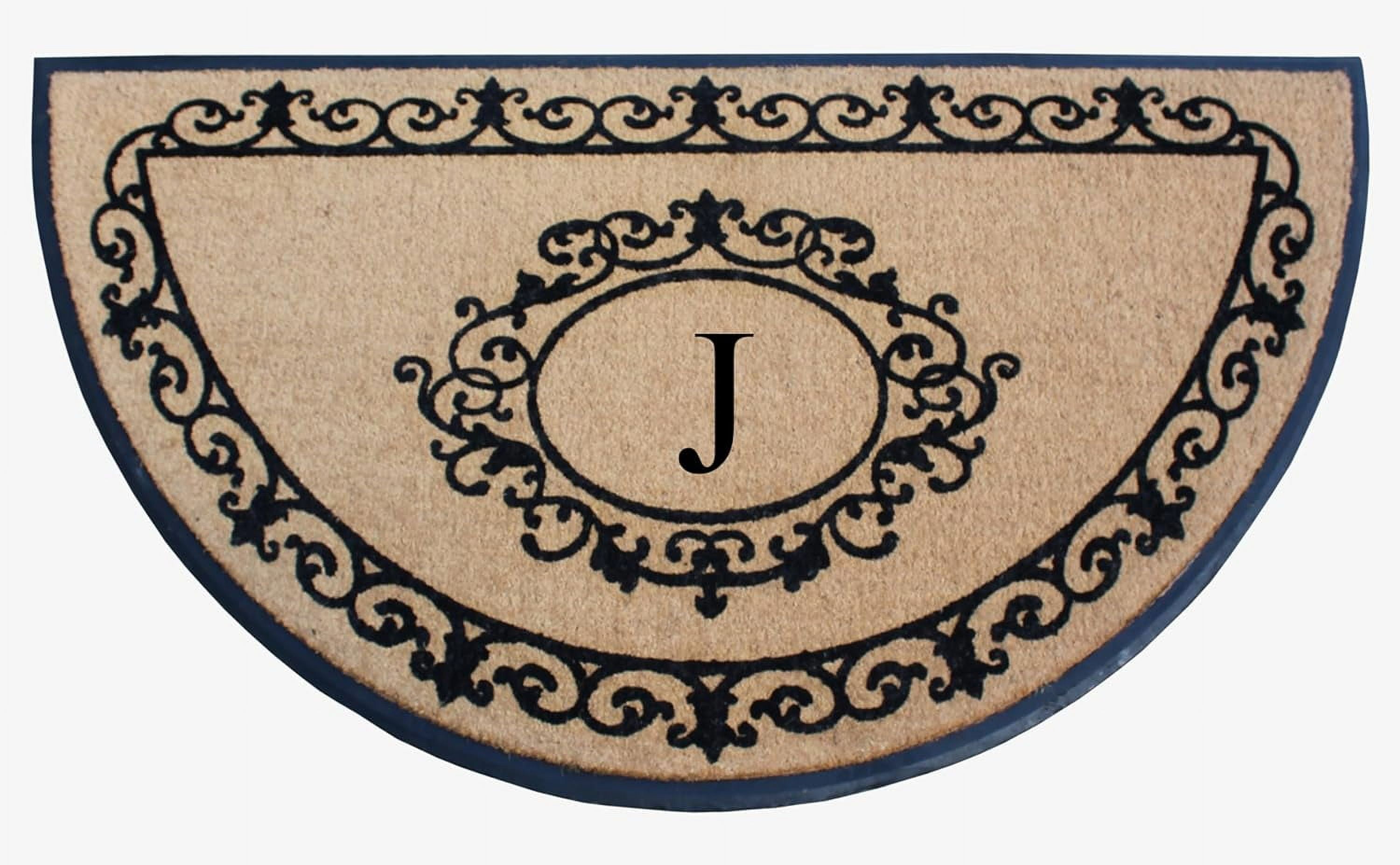A1HC Heavy-Duty Semi-Circular Coir and Rubber Doormat, 36"x72" Hand-Flocked Monogrammed Front Porch Entrance Rug with Floral Design