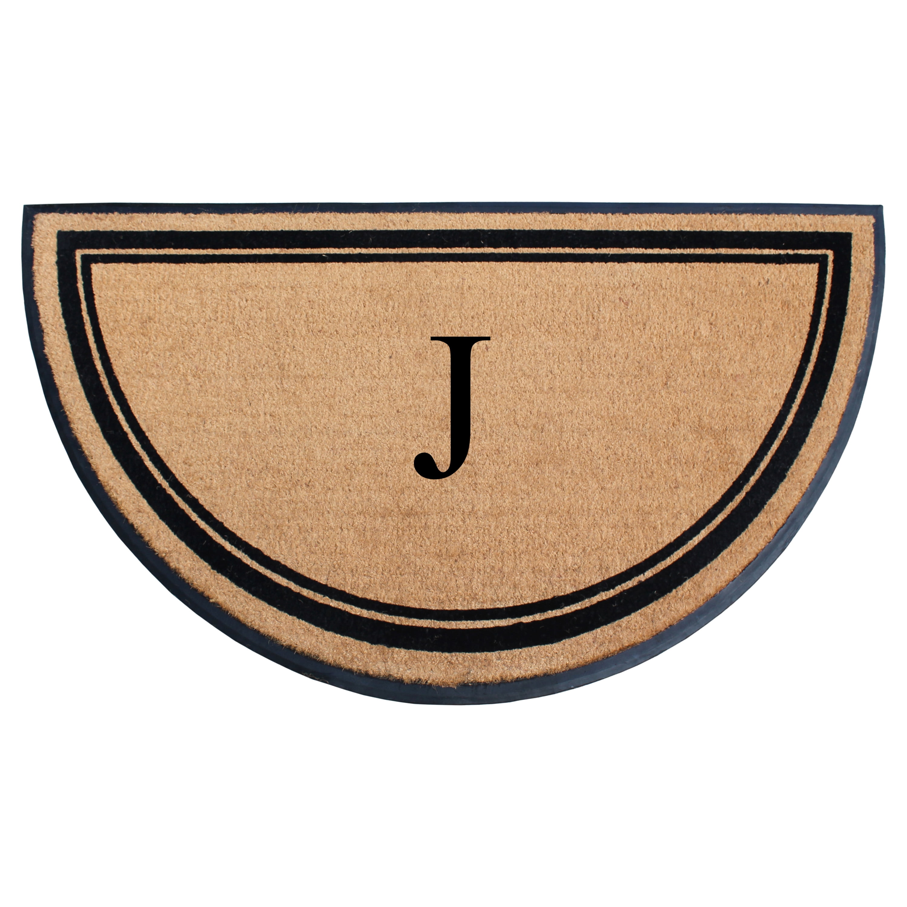 A1HC 36"x72" Natural Coir & Rubber Semicircular Monogrammed Door Mat, Thick, Durable, Heavy-Duty Welcome Mat for Front Door, Black Border