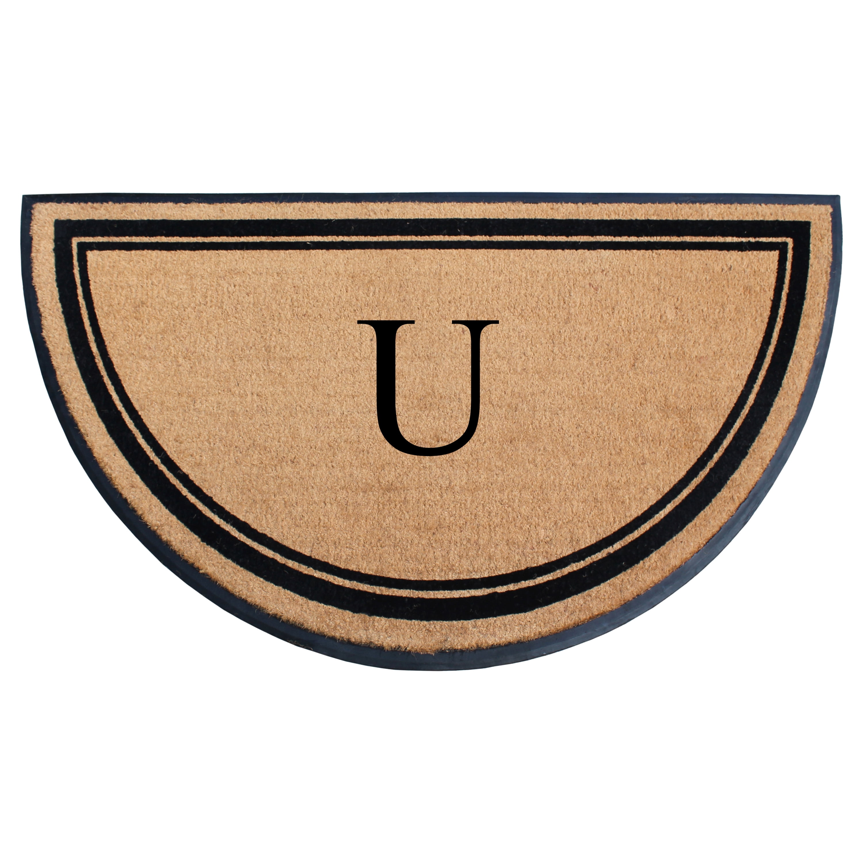 A1HC 36"x72" Natural Coir & Rubber Semicircular Monogrammed Door Mat, Thick, Durable, Heavy-Duty Welcome Mat for Front Door, Black Border