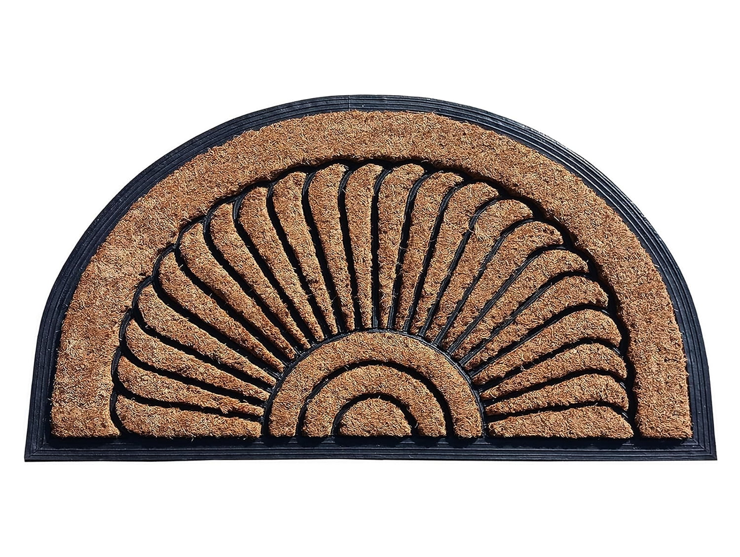 A1HC Natural Coir & Rubber Half Round Door Mat 18x30 Inches Thick Durable Doormats for Entrance Heavy Duty, Long Lasting Front Entry Doormat, Sunburst Black