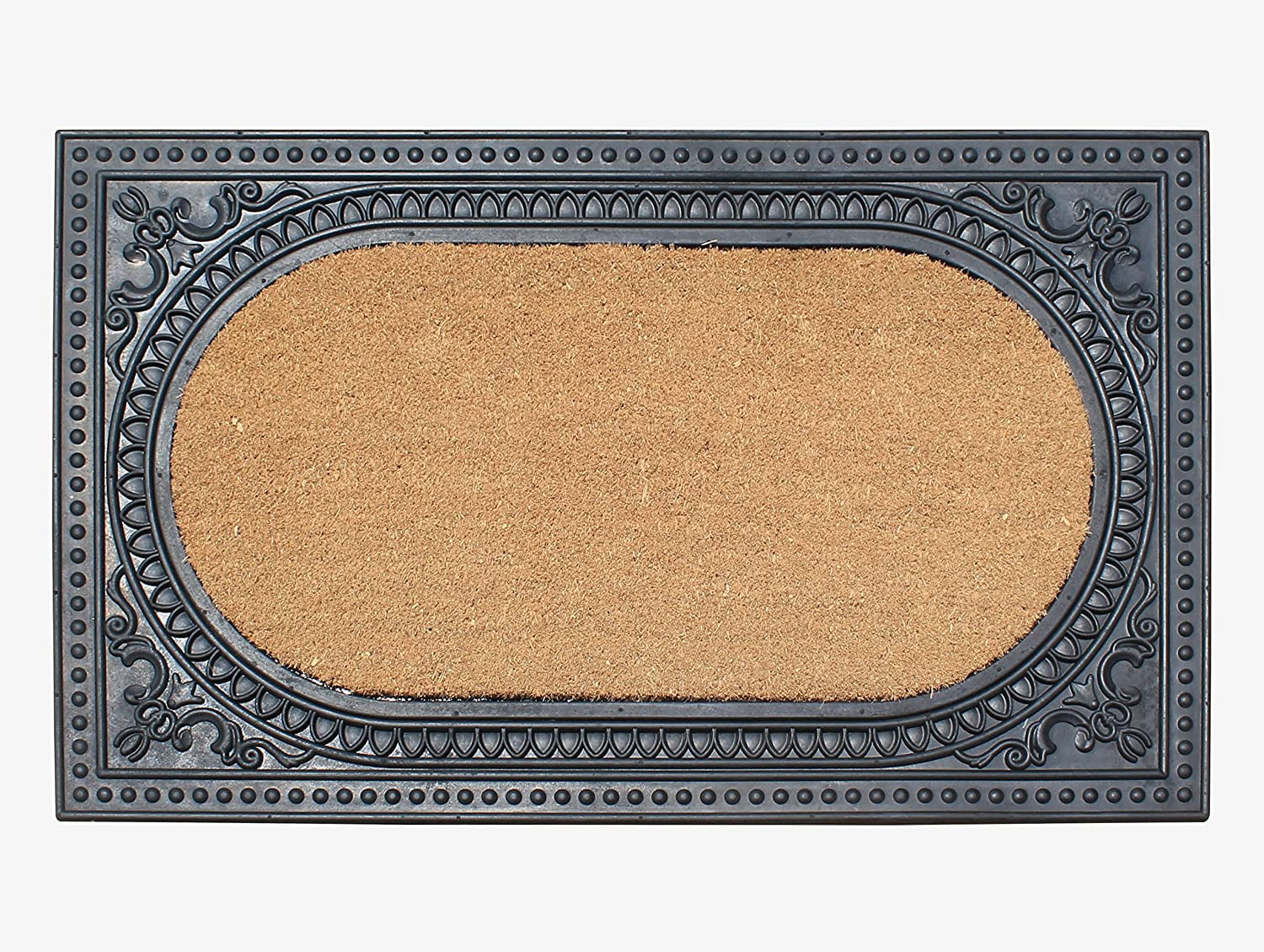 Rectangular Black and Beige Coir Rubber Outdoor Doormat