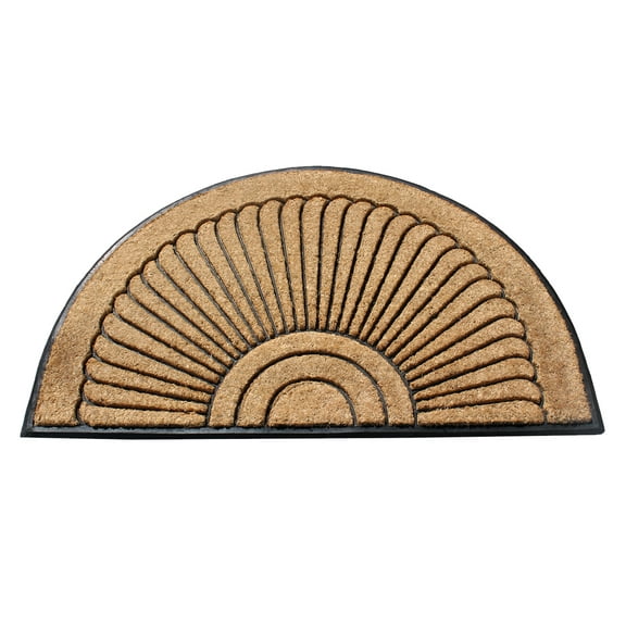 A1HC 30"x48" Natural Coir & Rubber Sunburst Half-Round Door Mat, Heavy-Duty, Low-Pile, Durable Outdoor Welcome Mat