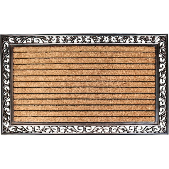 A1HC 30x48 Natural Coir & Rubber Door Mat, Heavy-Duty Large Front Door Entry Mat, Thick Durable Anti-Shed, Fade-Resistant, Striped Bronze