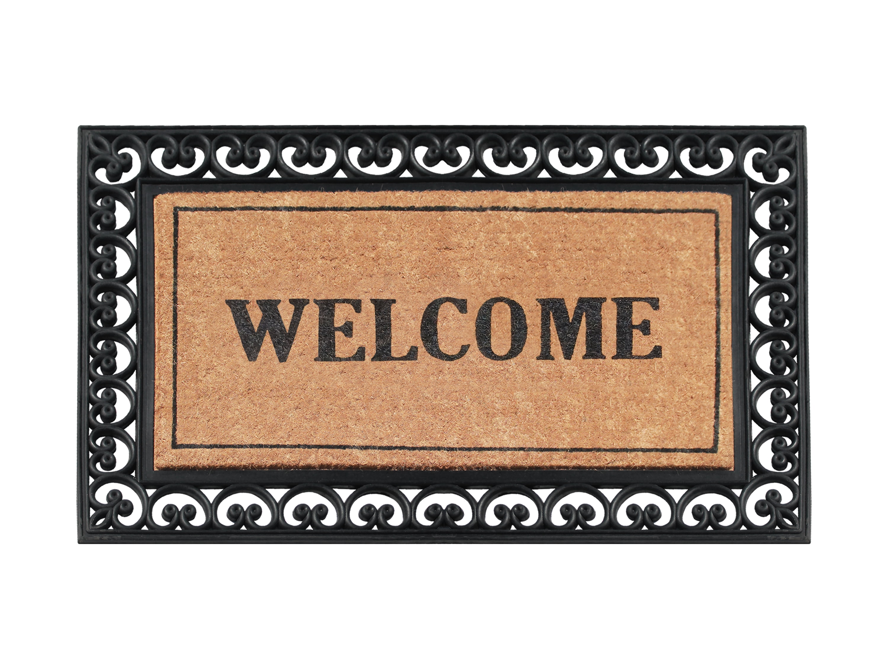 A1HC 30"x48" Outdoor Coir & Rubber Door Mat, Heavy-Duty, Durable, Fade-Resistant Front Porch Welcome Mat, Black Paisley Design