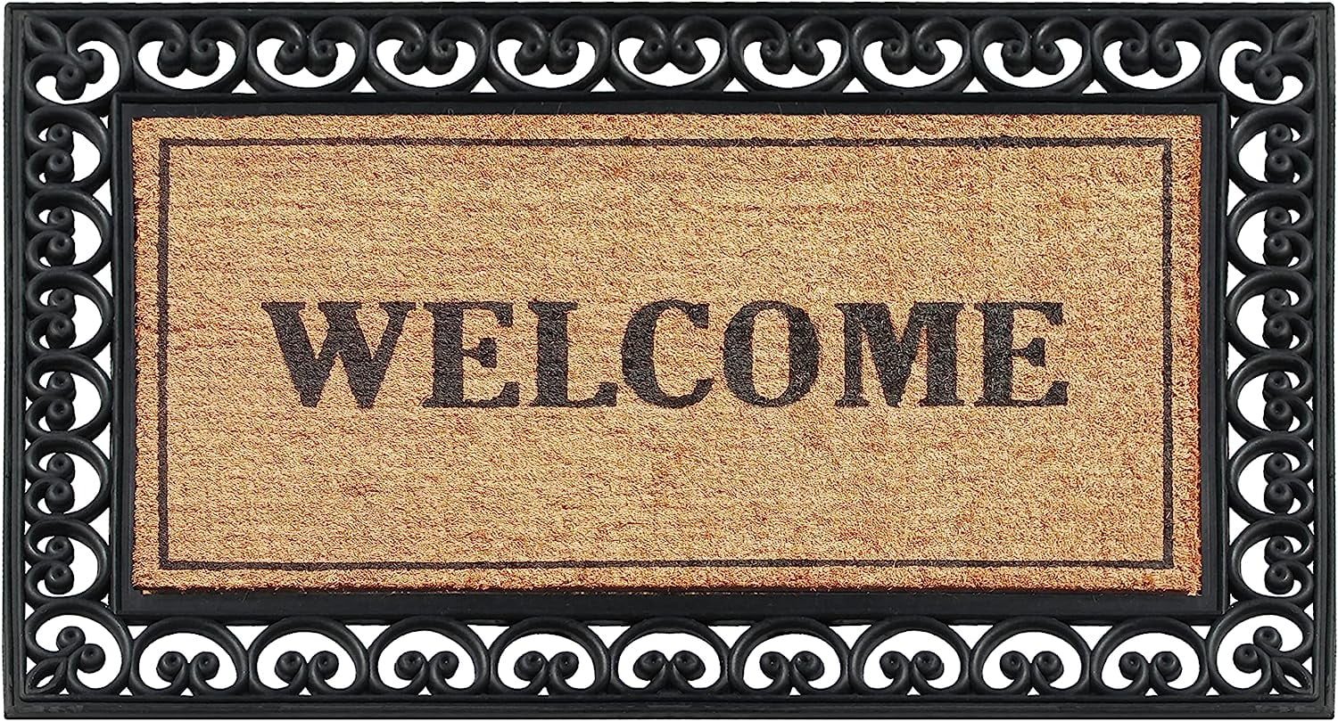Large Rectangular Coir and Rubber Outdoor Welcome Doormat