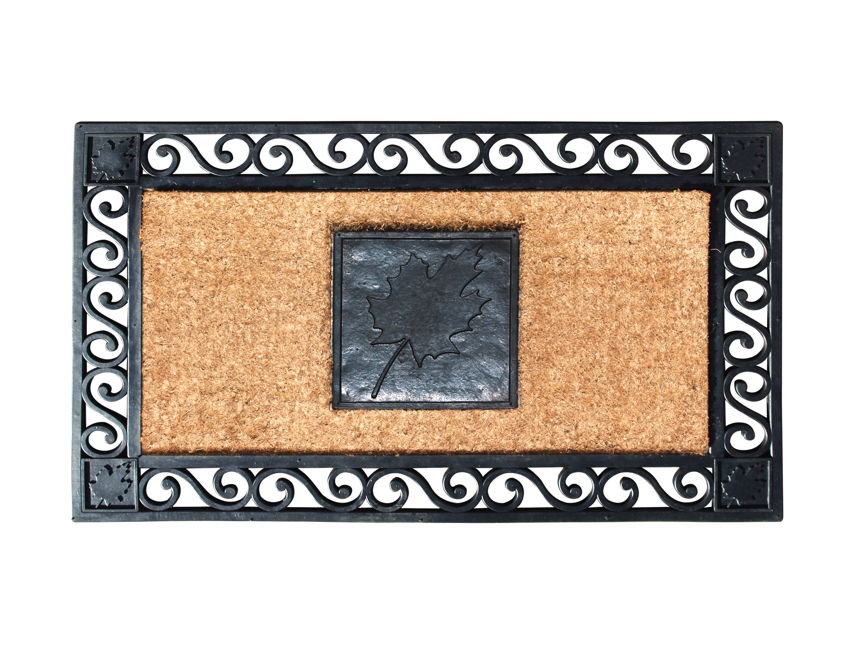 A1 Home Collections 38"×23" Natural Coir & Rubber Doormat - Decorative Welcome Design, Heavy Duty Coconut Fiber Entry Mat with Non-Slip Backing - Anti-Shed Treated, Low Profile Outdoor Front Door Mat