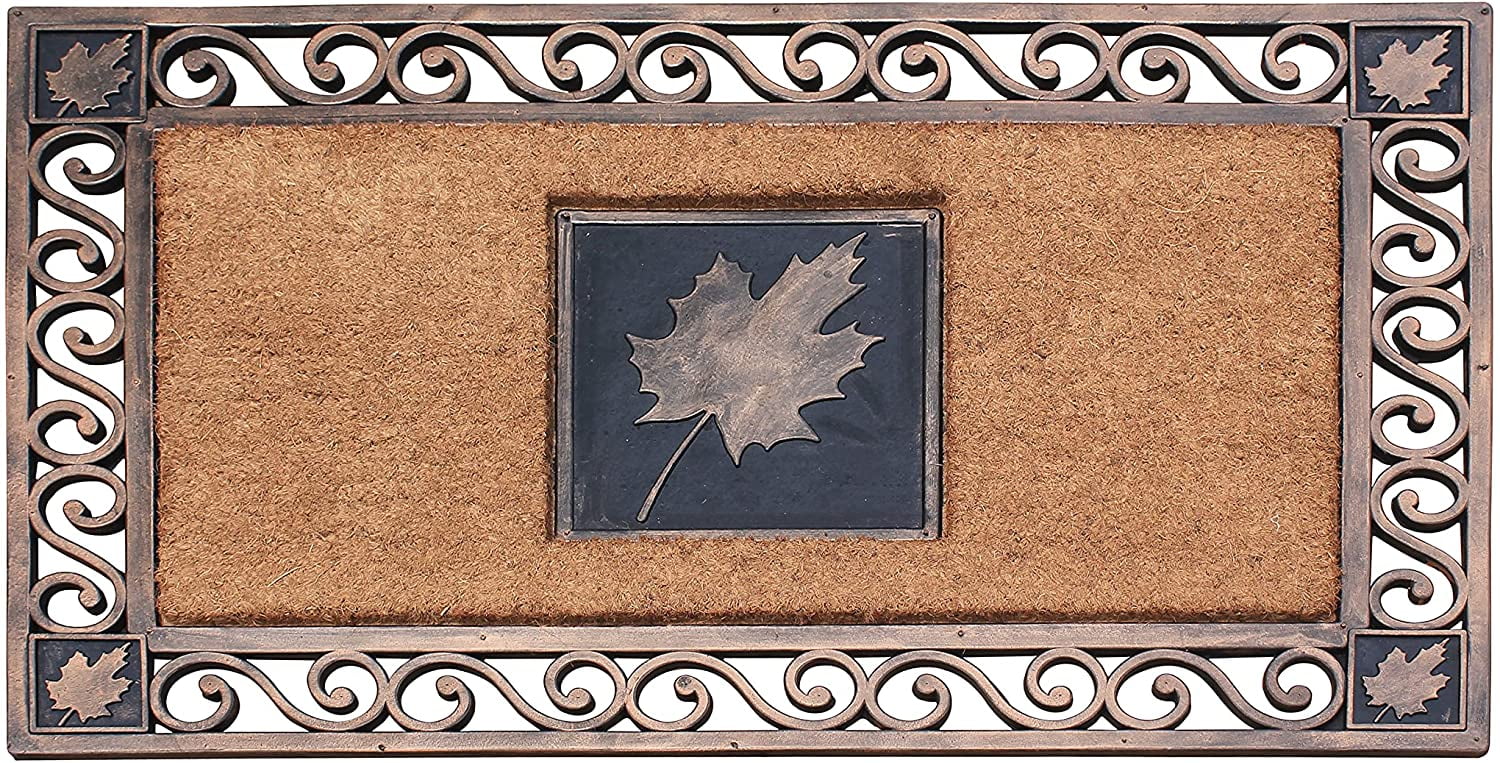 Rectangular Brown and Copper Coir Rubber Outdoor Doormat