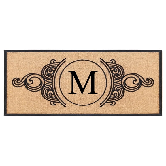A1HC 30"x60" Natural Coir & Rubber Floral Monogrammed Door Mat, Thick Durable Heavy Duty Welcome Mat for Front Door