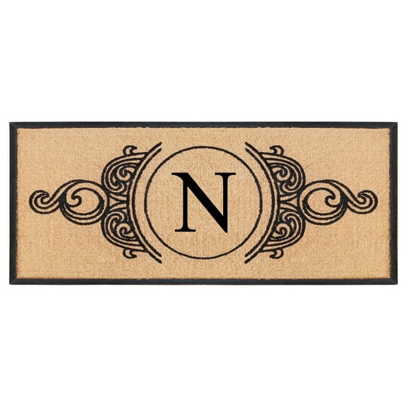 A1HC 30"x60" Natural Coir & Rubber Floral Monogrammed Door Mat, Thick Durable Heavy Duty Welcome Mat for Front Door