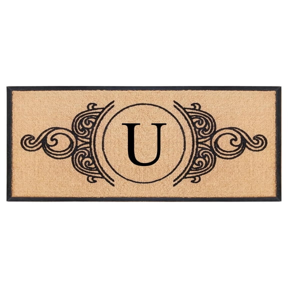 A1HC 30"x60" Natural Coir & Rubber Floral Monogrammed Door Mat, Thick Durable Heavy Duty Welcome Mat for Front Door