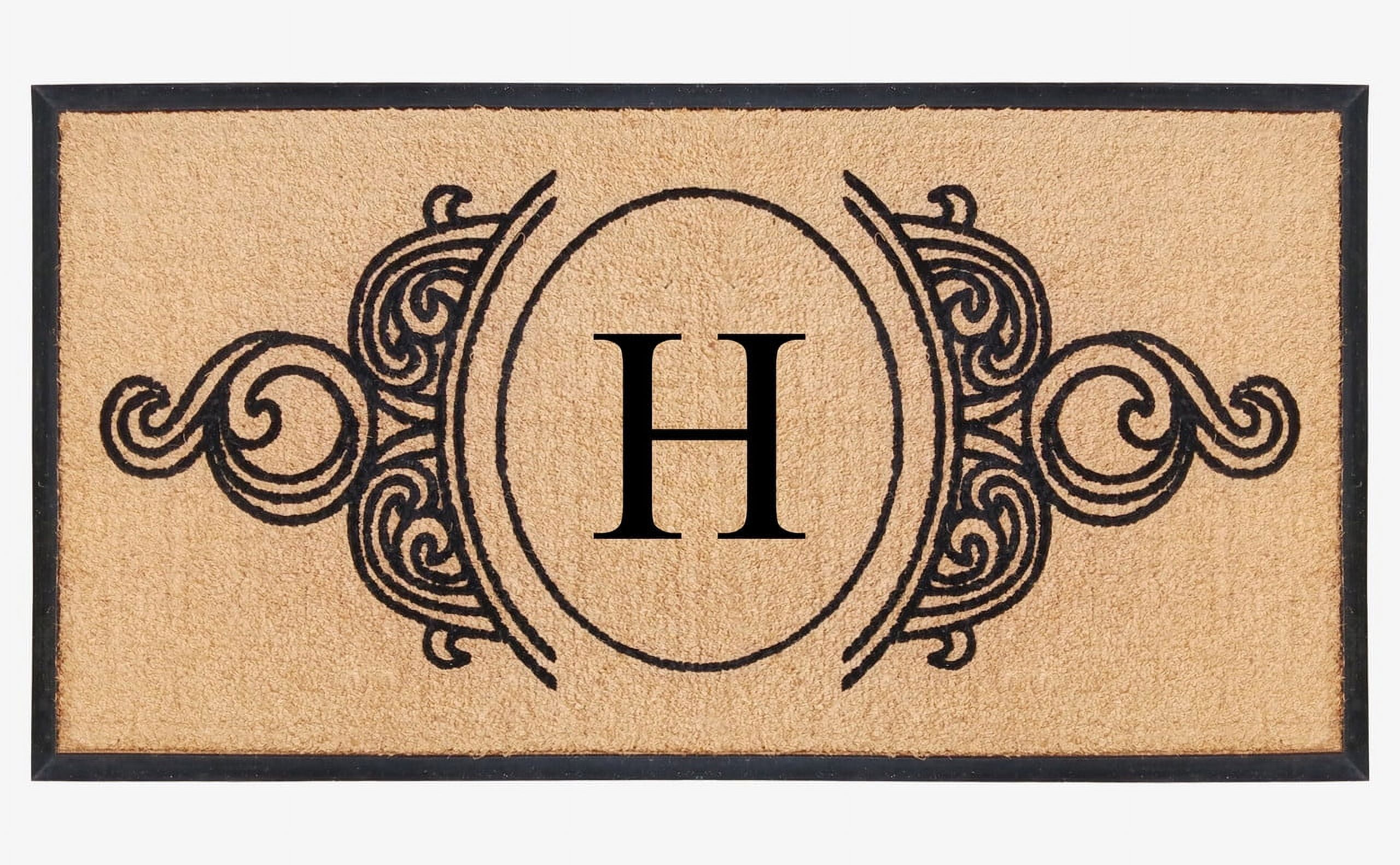 A1HC Natural Coir & Rubber Hand Flocked Large Monogrammed Door Mat