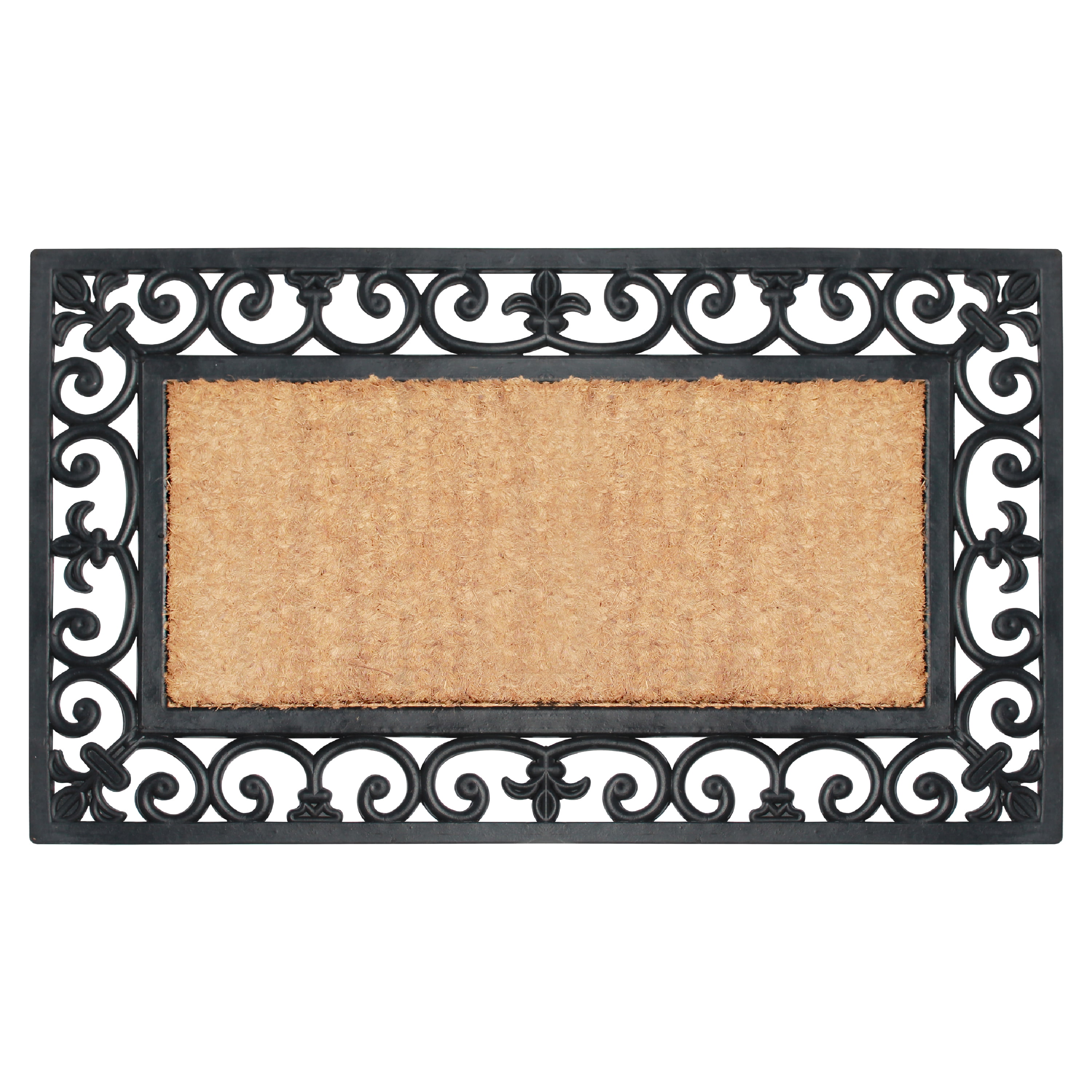 A1HC 18"x30" Natural Coir & Rubber Door Mat, Thick Durable Heavy Duty Paisley Black Welcome Mat for Front Door