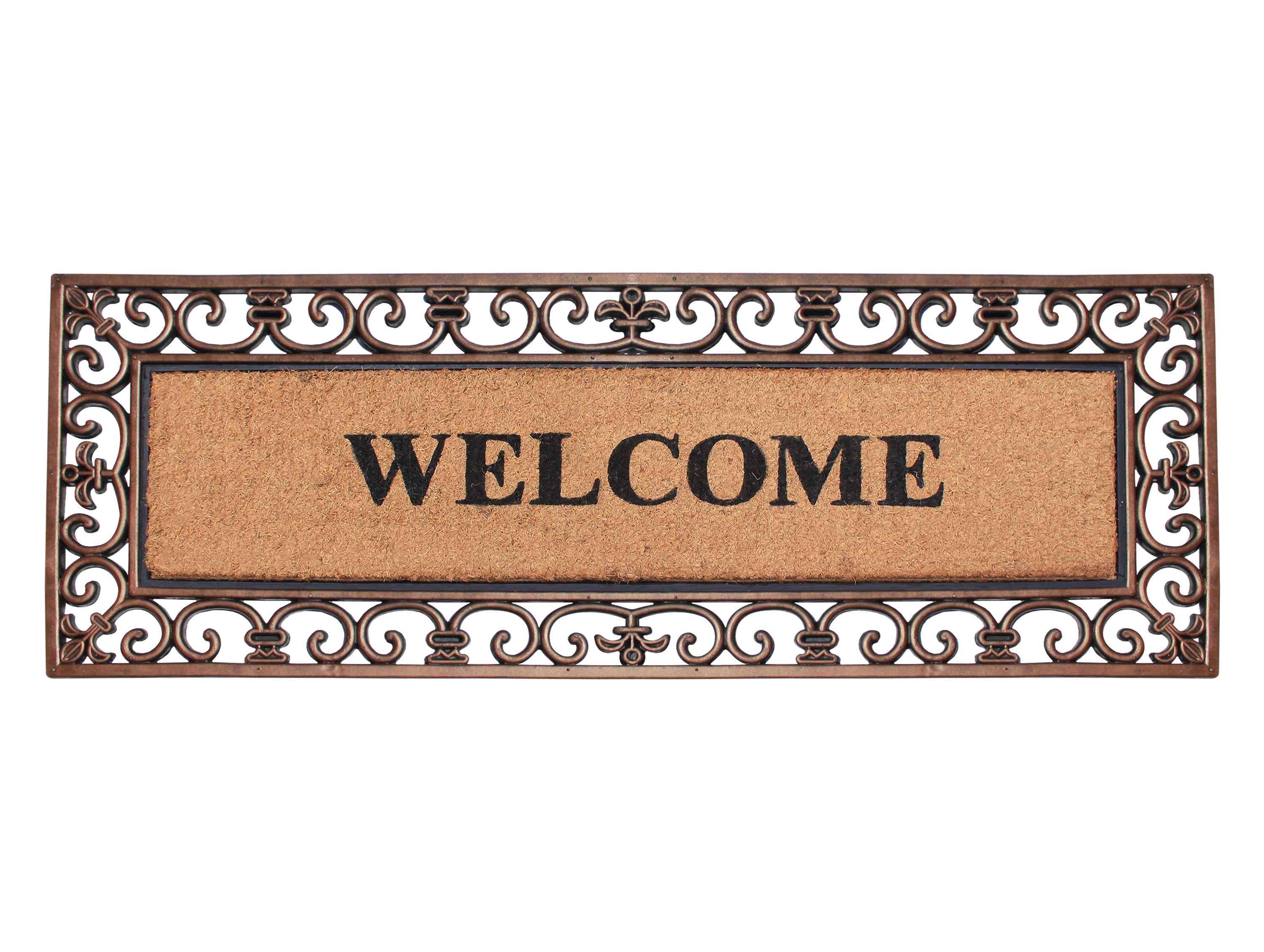A1HC Natural Coir & Rubber 18"x48" Paisley Door Mat, Thick Durable, Heavy-Duty, Low-Profile, Long-Lasting Front Door Welcome Mat, Bronze