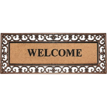 A1HC Natural Coir and Rubber Large Door Mat, Thick Durable Doormats for Entrance, Heavy Duty, Thin Profile Door Mat, Long Lasting Front Door Entry Doormat, 18"x48", Bronze Welcome