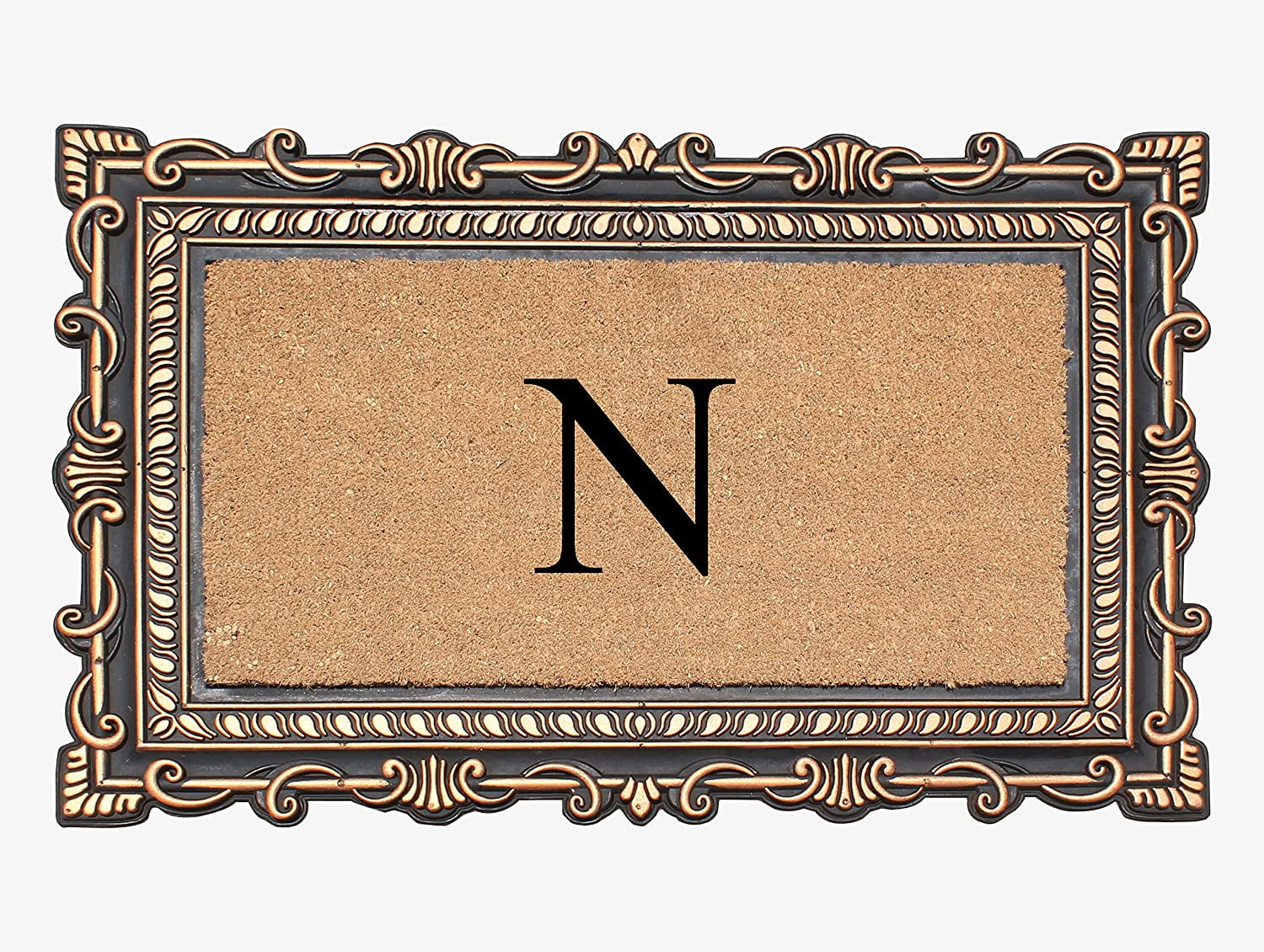 A1HC Natural Rubber & Coir 24x36 Monogrammed Doormat For Front Door, Anti-Shed Treated Durable Doormat for Outdoor Entrance, Heavy Duty, Low Profile, Easy to Clean, Long Lasting Front Porch Entry Rug