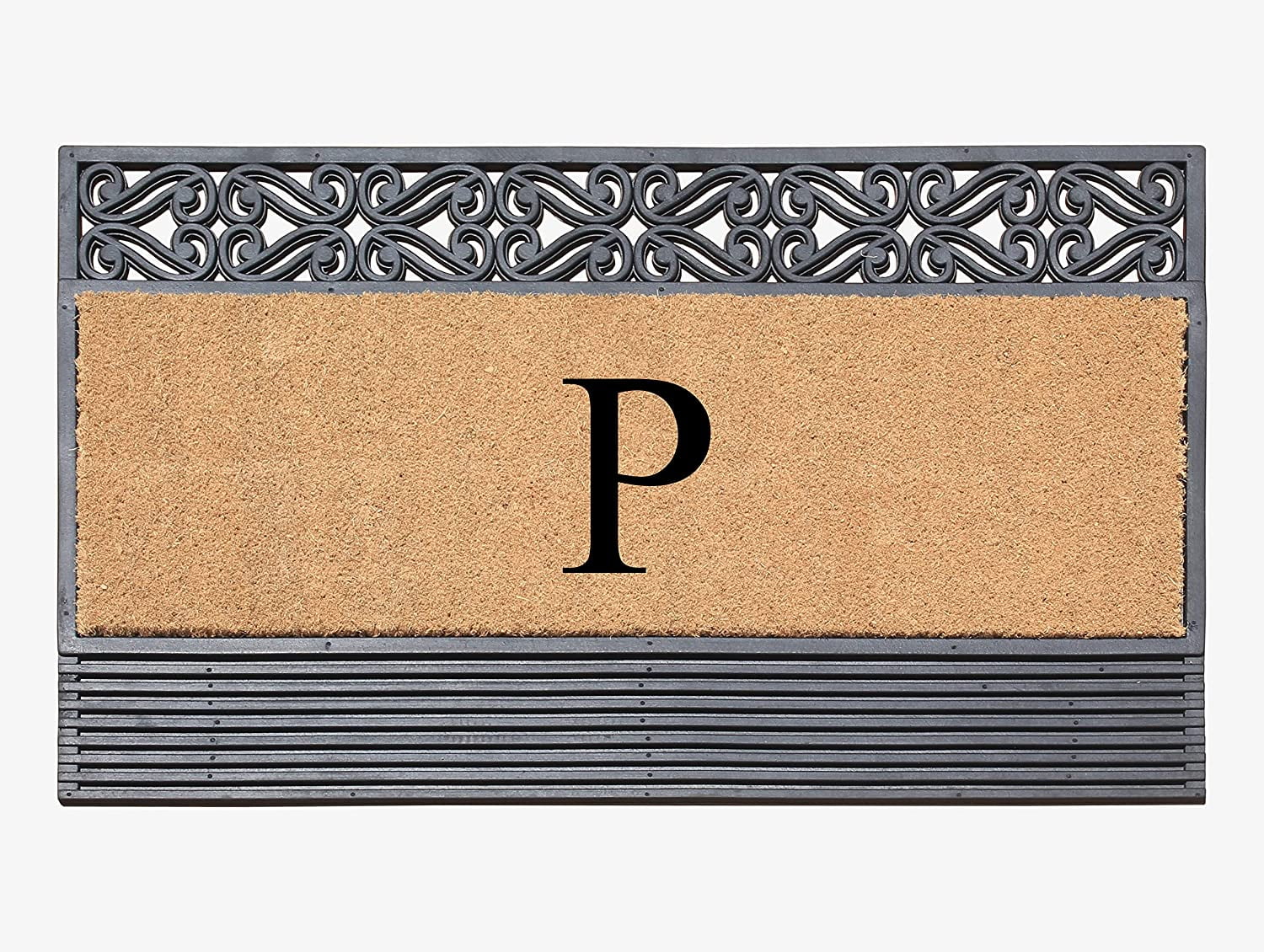 A1HC Natural Rubber & Coir 24x36 Monogrammed Doormat For Front Door, Anti-Shed Treated Durable Doormat for Outdoor Entrance, Heavy Duty, Low Profile, Easy to Clean, Long Lasting Front Porch Entry Rug
