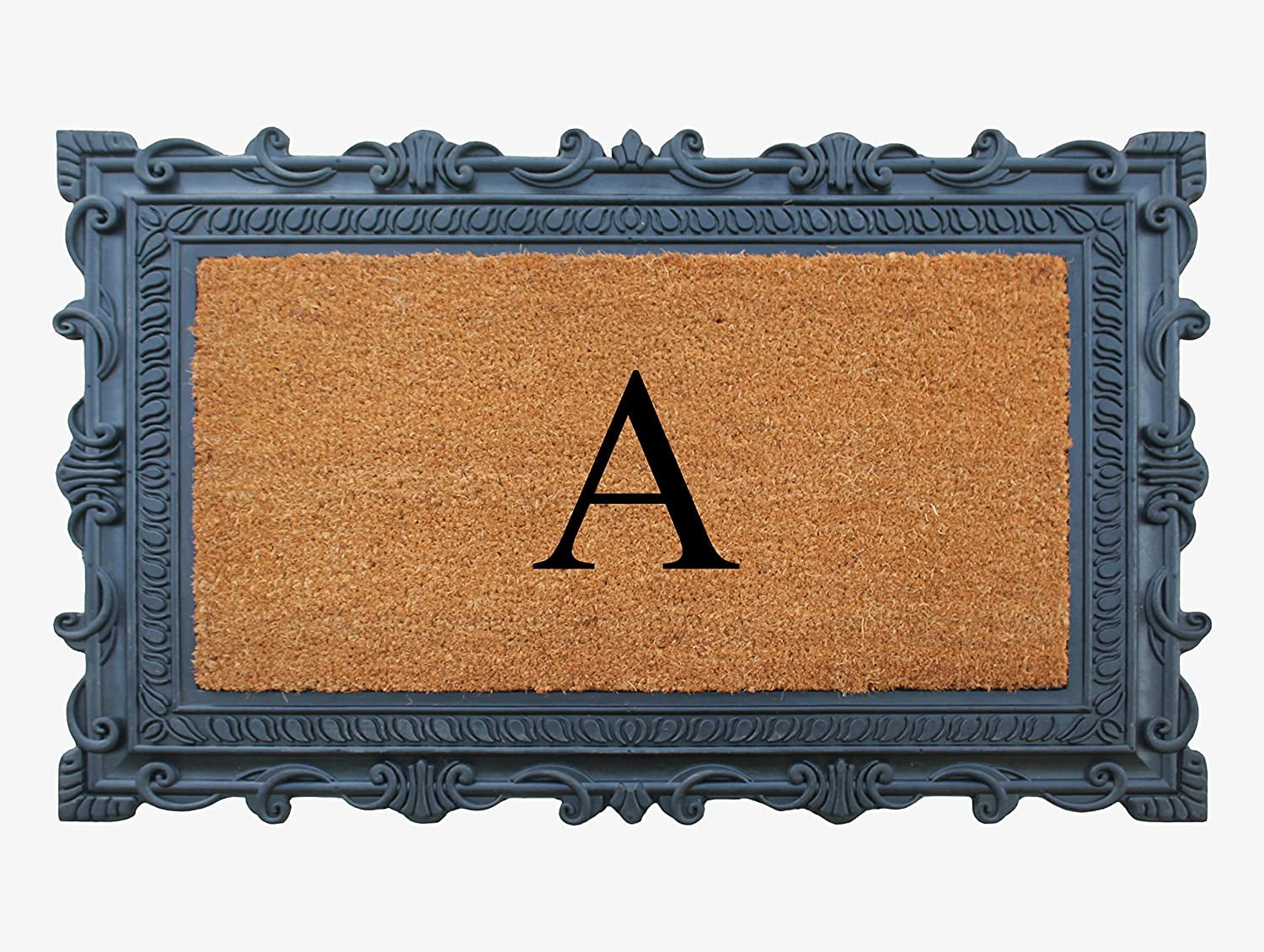 A1HC Natural Rubber & Coir 24x36 Monogrammed Doormat For Front Door, Anti-Shed Treated Durable Doormat for Outdoor Entrance, Heavy Duty, Low Profile, Easy to Clean, Long Lasting Front Porch Entry Rug